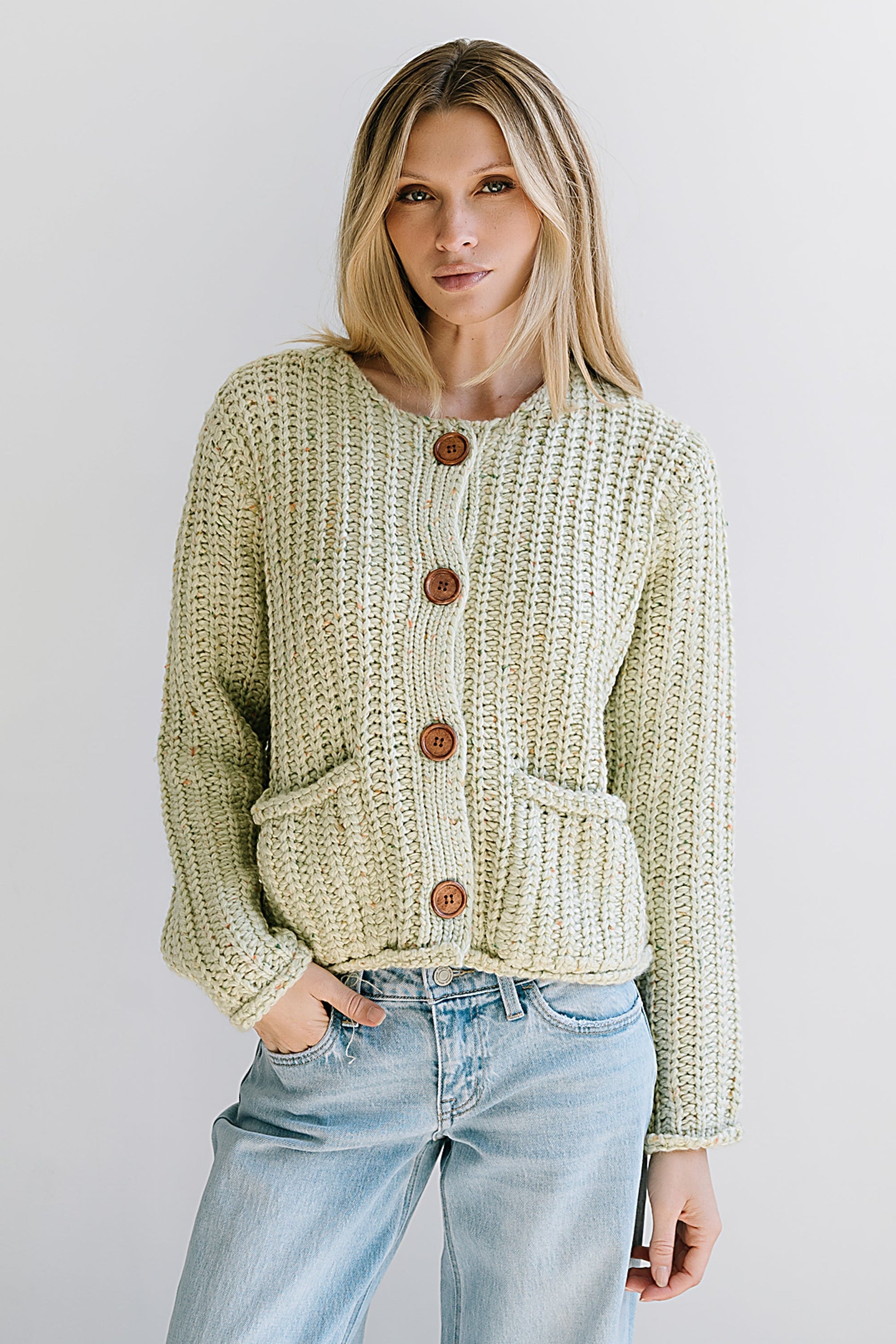 Holland Chunky Knit Cardigan in Sage - FINAL SALE