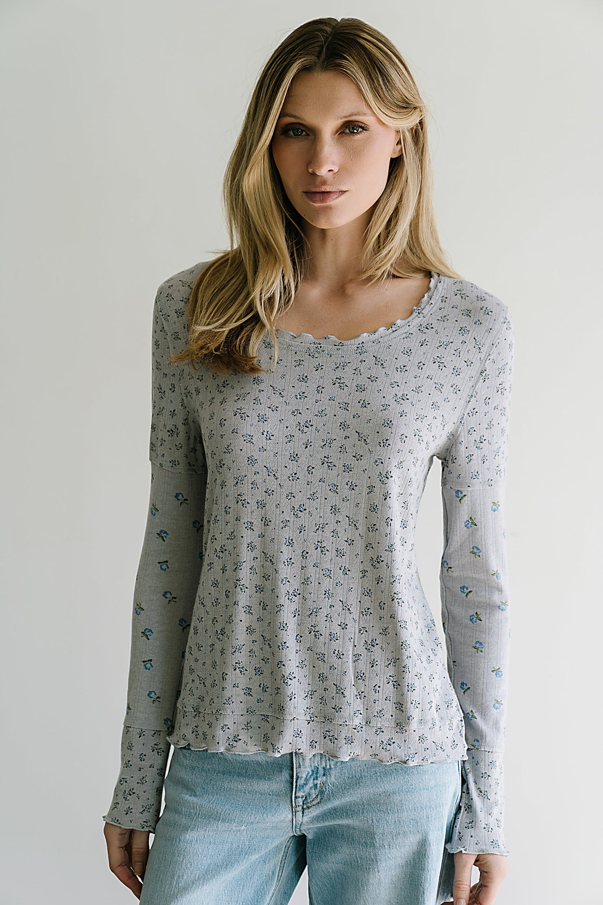 Mylo Floral Top in Heather Grey - FINAL SALE