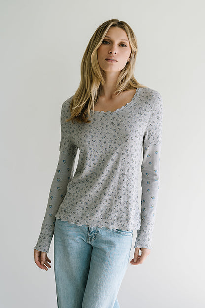 Mylo Floral Top in Heather Grey - FINAL SALE