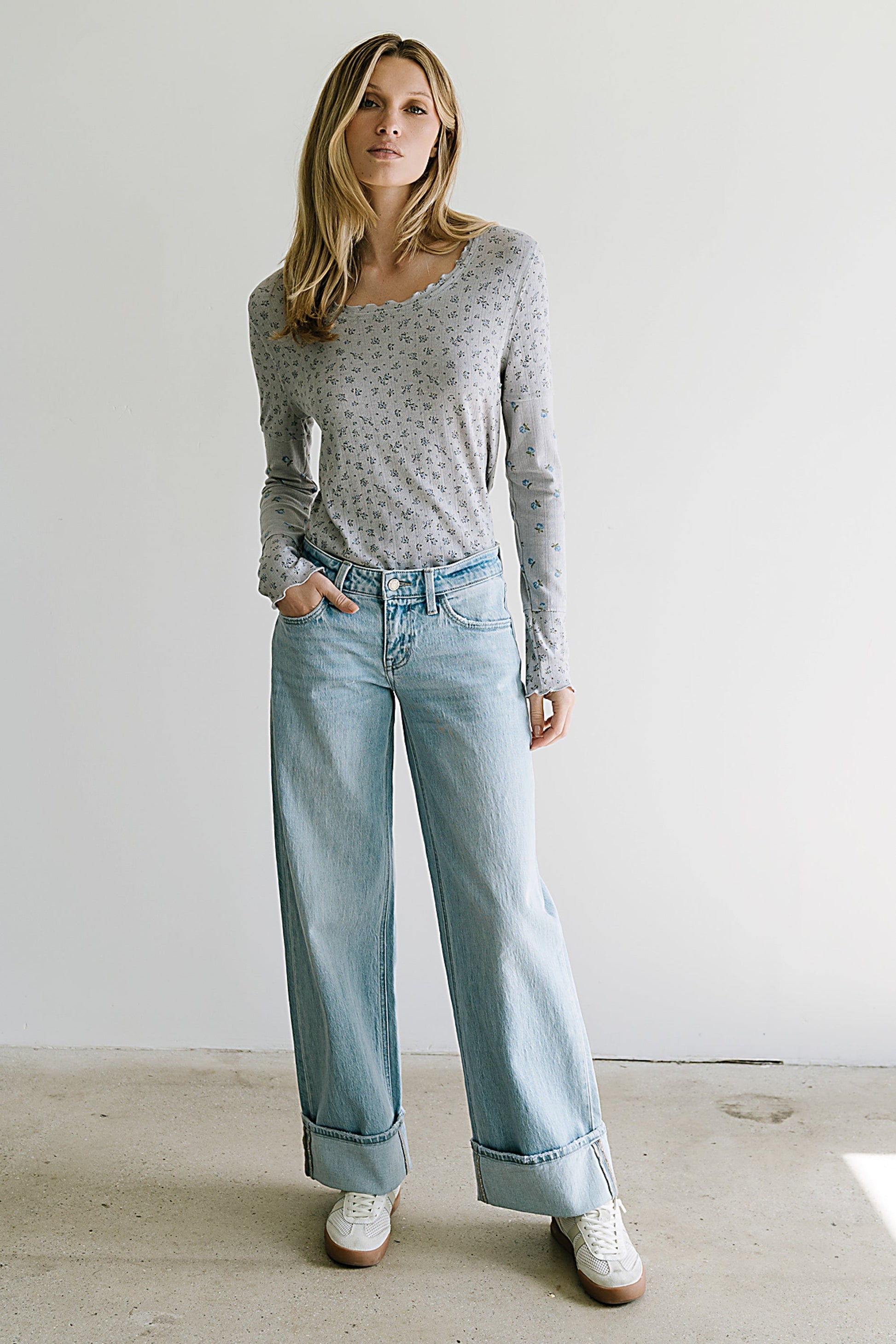 Mylo Floral Top in Heather Grey - FINAL SALE