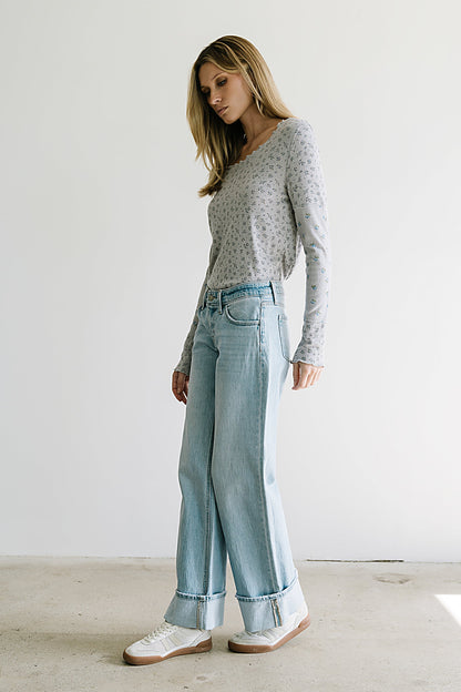 Mylo Floral Top in Heather Grey - FINAL SALE