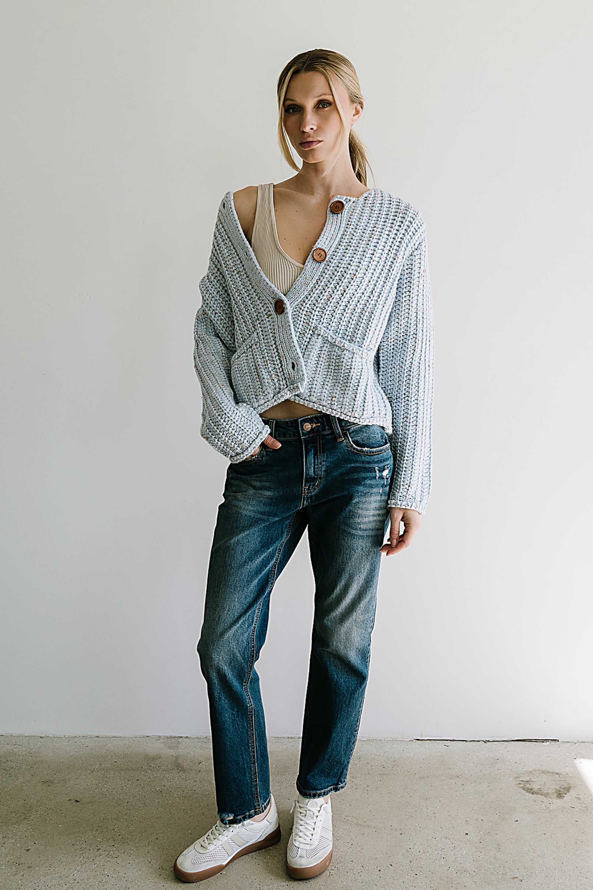 Holland Chunky Knit Cardigan in Blue - FINAL SALE