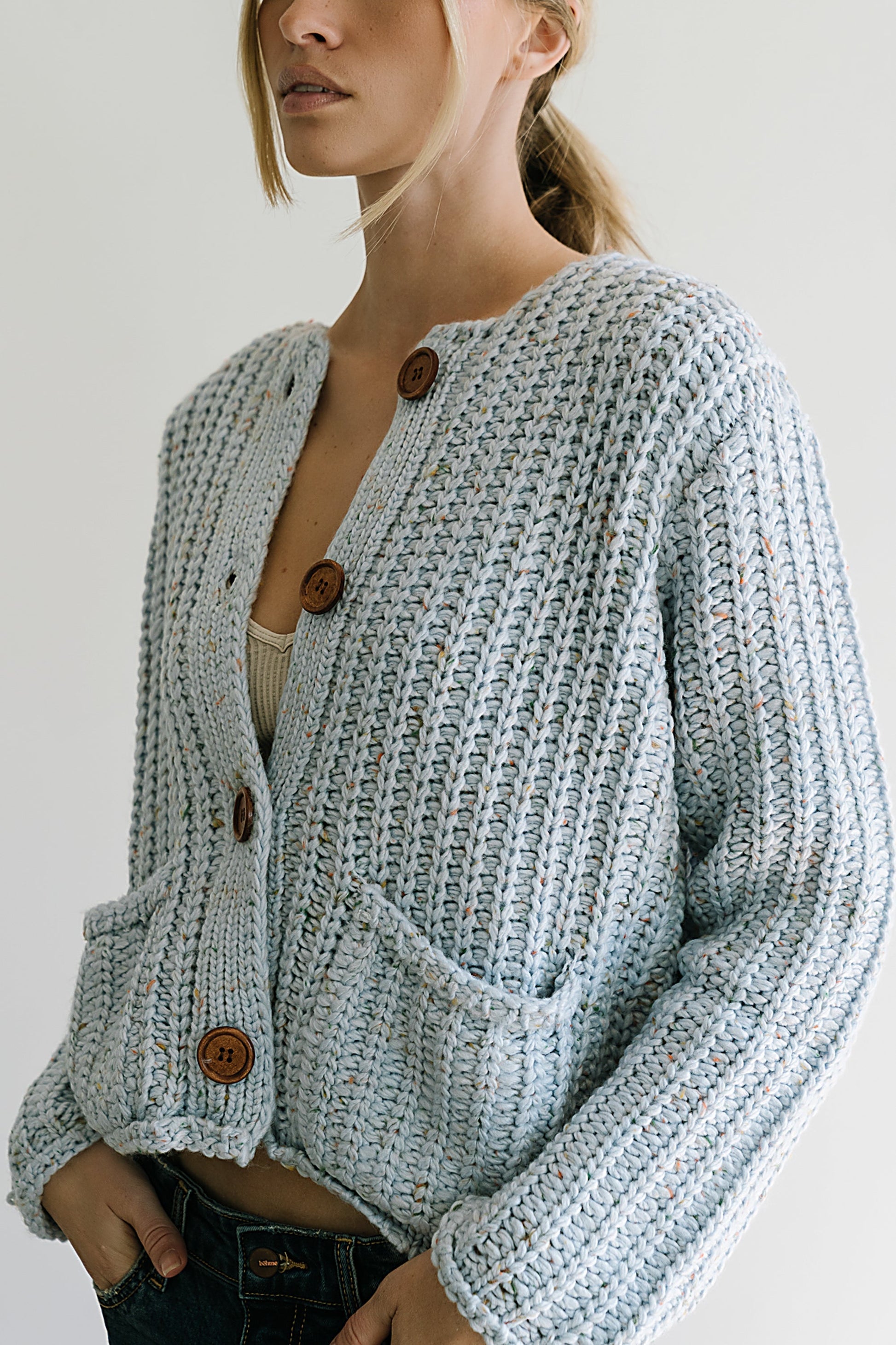Holland Chunky Knit Cardigan in Blue - FINAL SALE