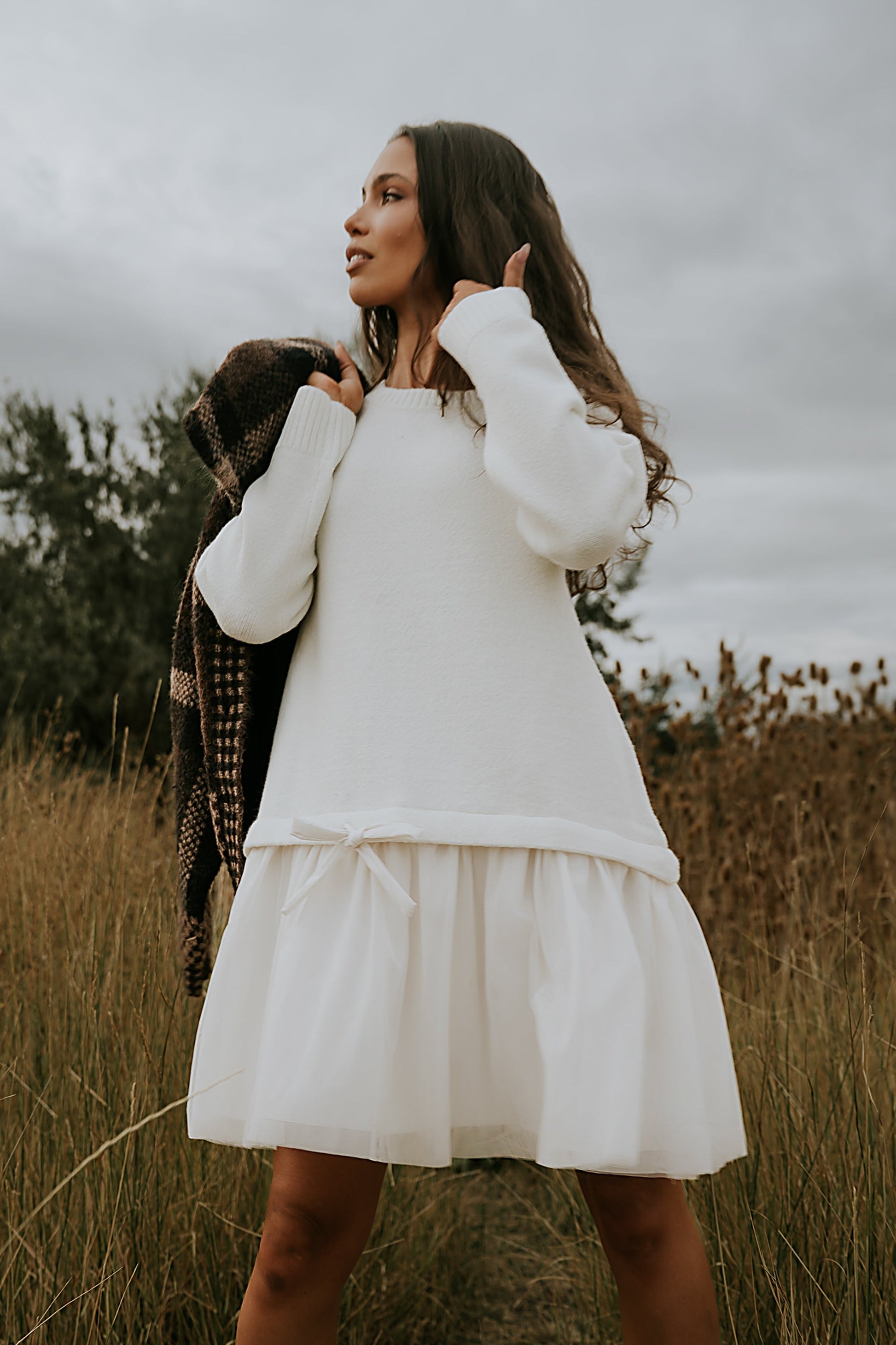 Bellise Baby Doll Sweater Dress in Ivory - FINAL SALE