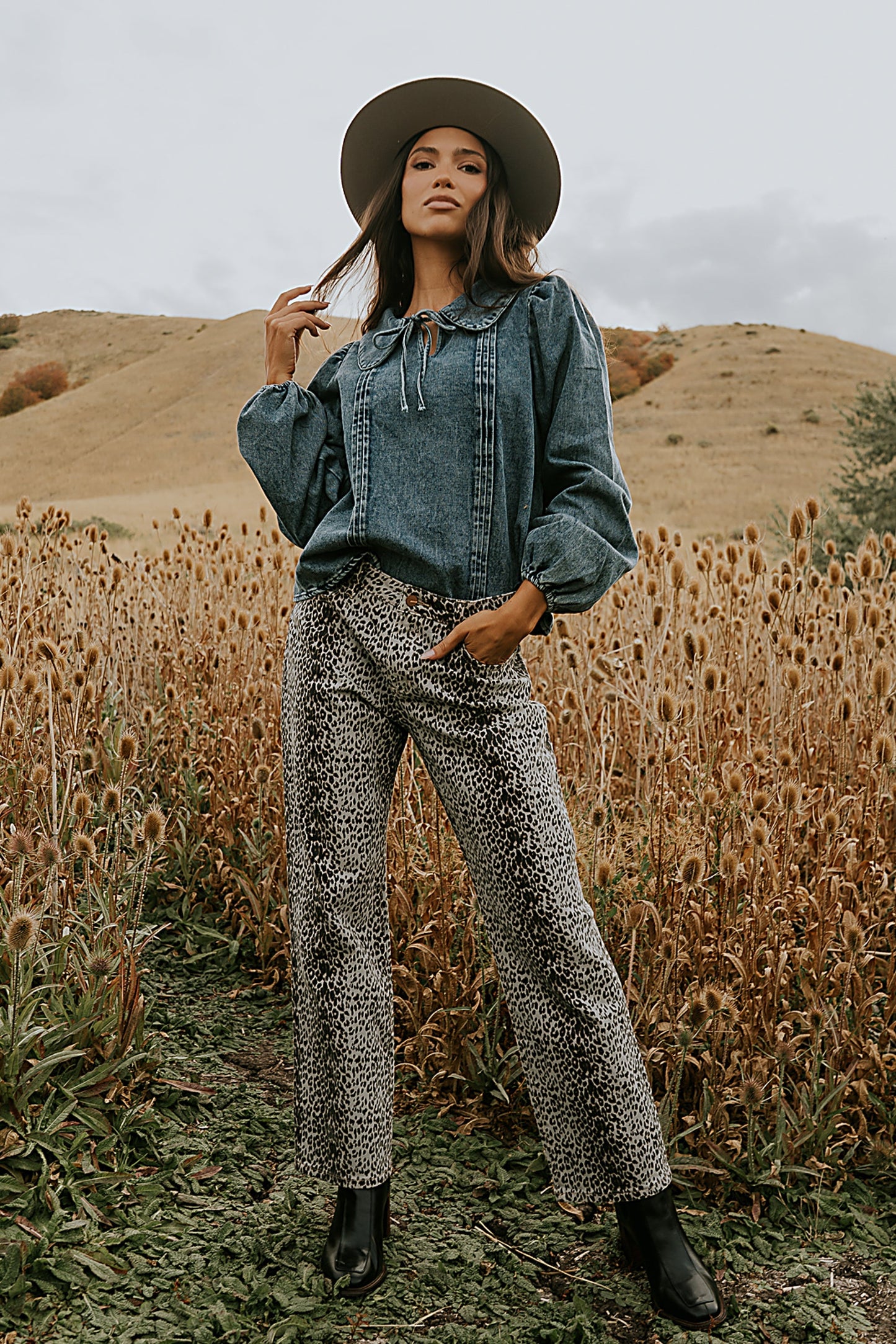 Monique Pleated Blouse in Indigo - FINAL SALE