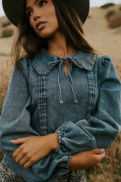 Monique Pleated Blouse in Indigo - FINAL SALE
