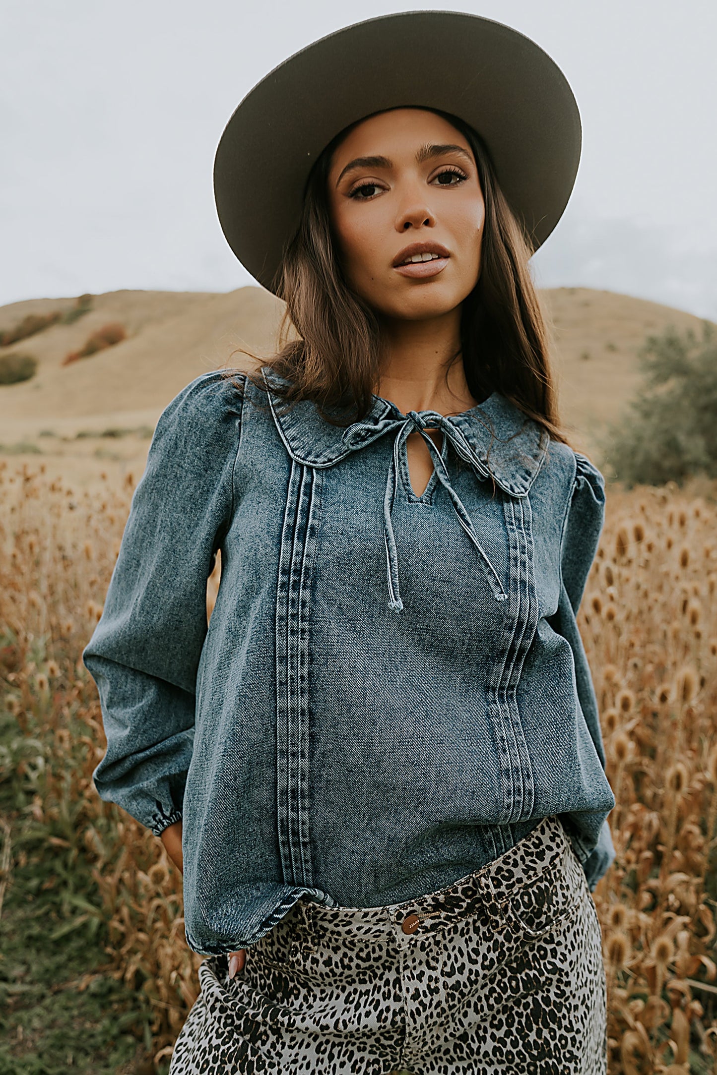 Monique Pleated Blouse in Indigo - FINAL SALE