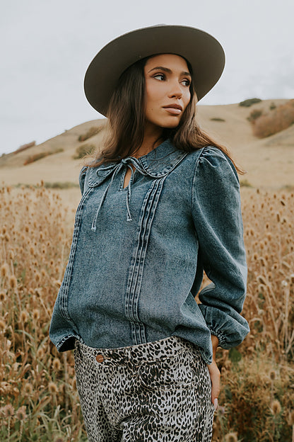 Monique Pleated Blouse in Indigo - FINAL SALE