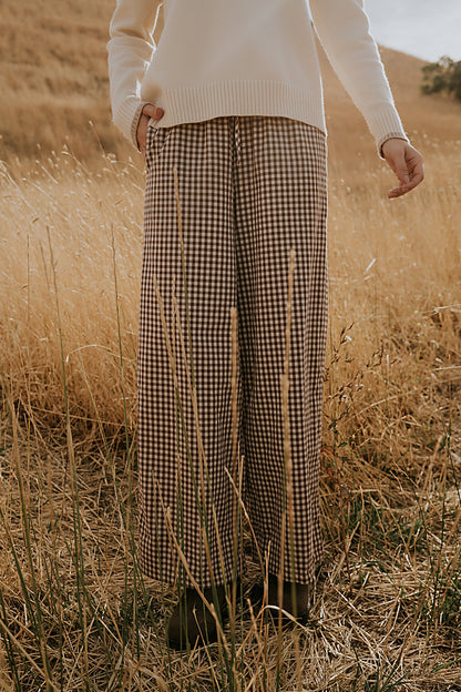 Ada Gingham Wide Leg Pants in Brown - FINAL SALE