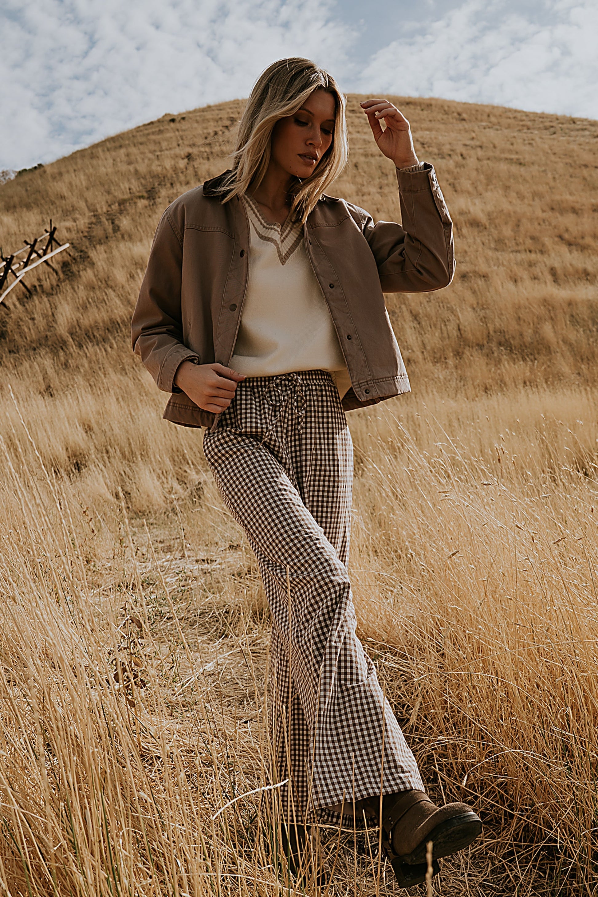 Ada Gingham Wide Leg Pants in Brown - FINAL SALE