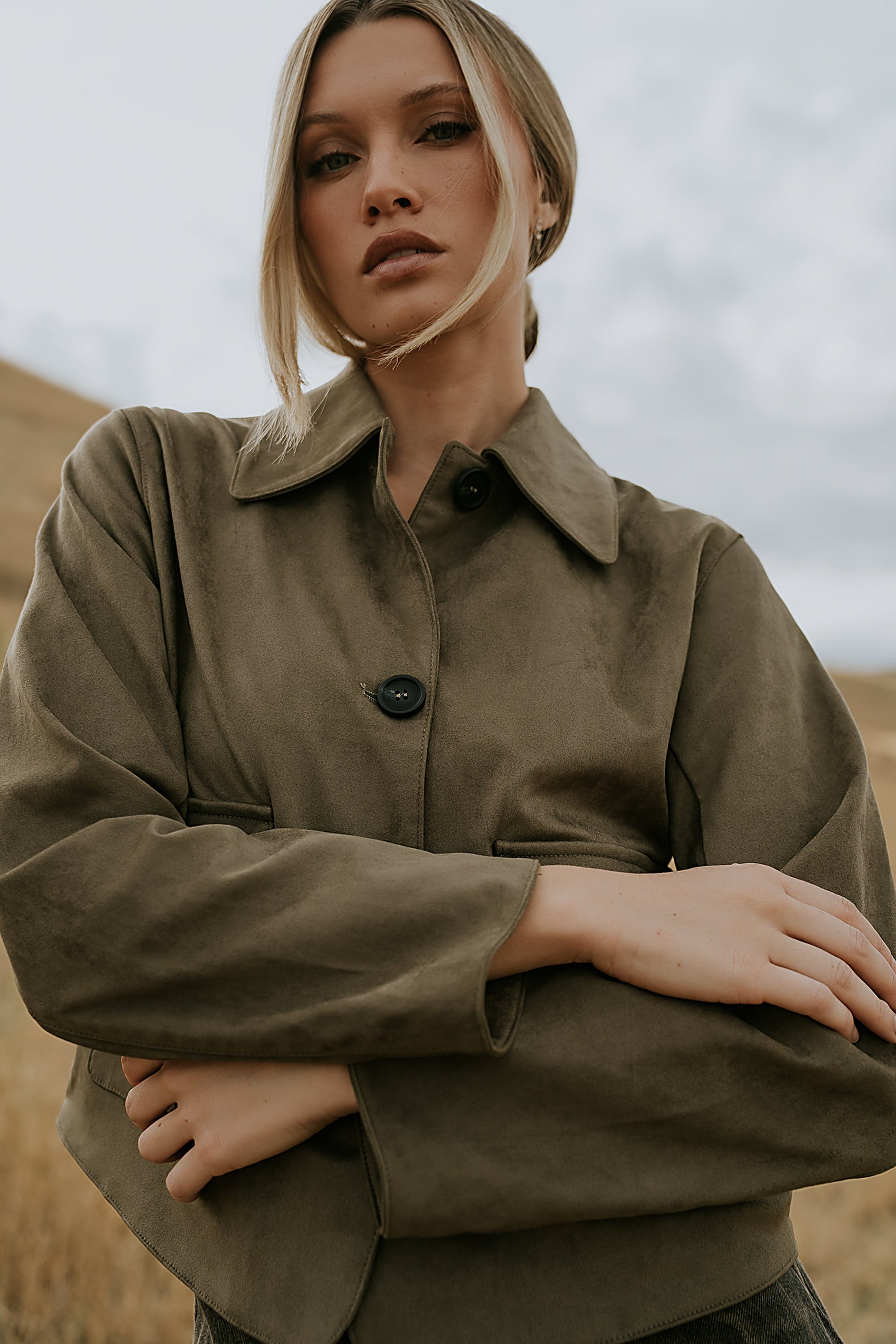 Aden Suede Jacket in Olive - FINAL SALE