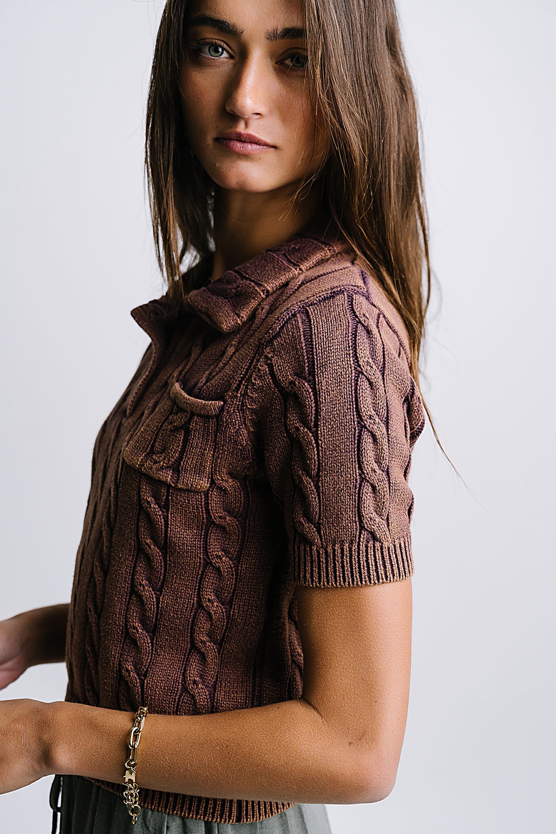 Halle Cable Knit Top in Plum