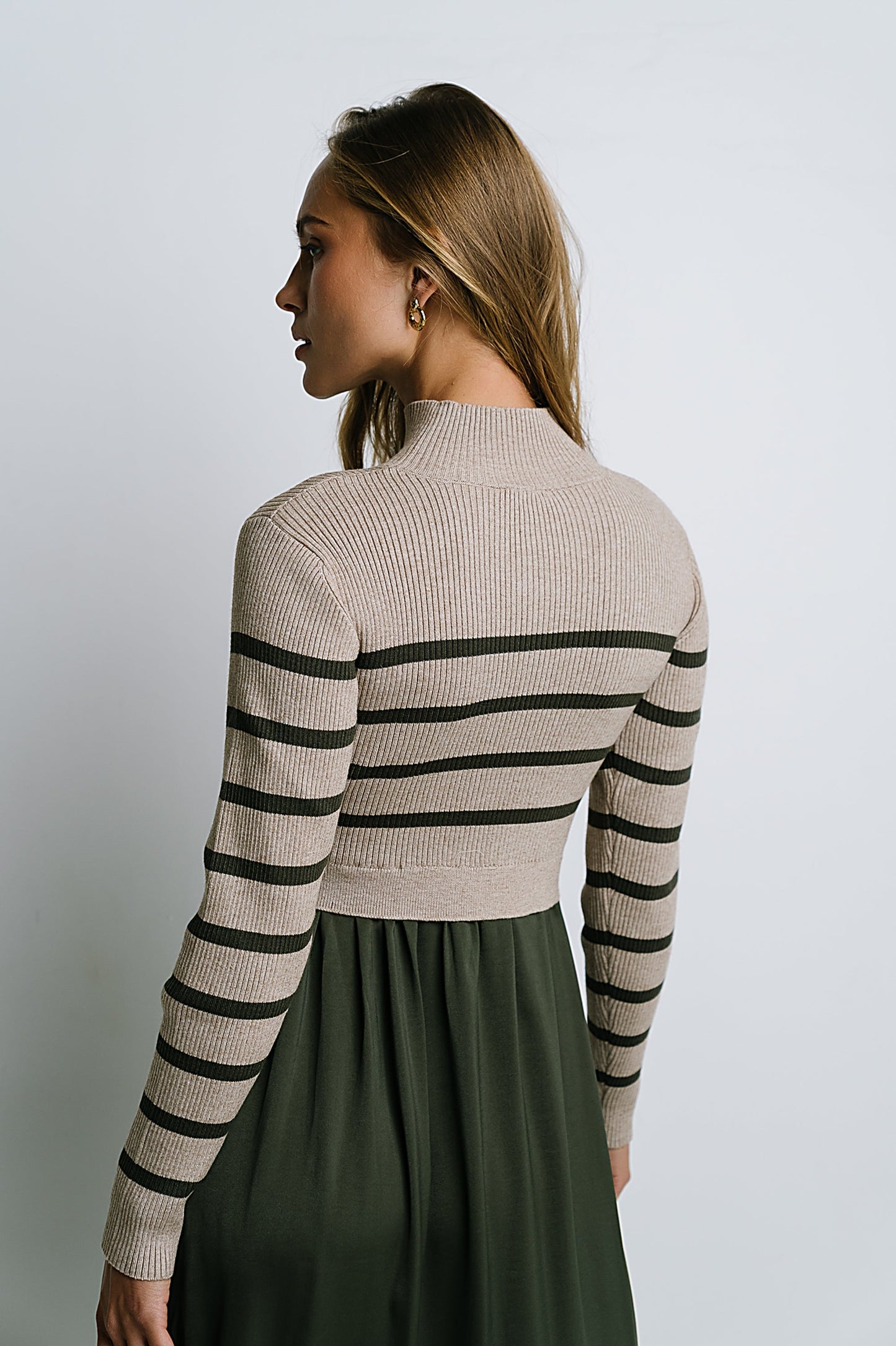 Zeda Midi Dress in Olive Stripe