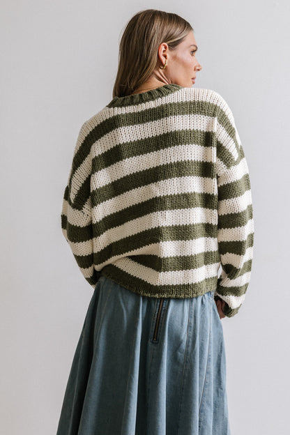 Beckam Striped Sweater in Olive - FINAL SALE