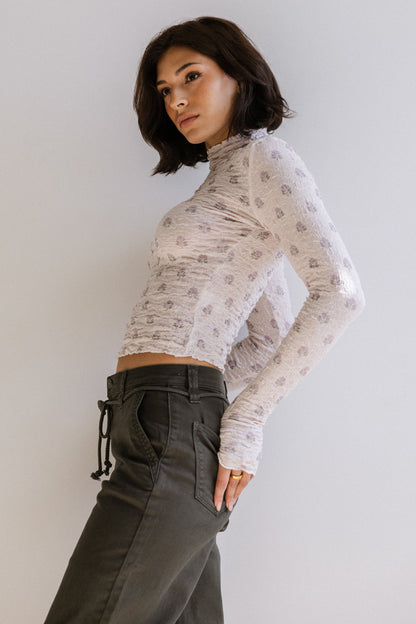 Winnie Floral Crinkle Top in Ivory - FINAL SALE