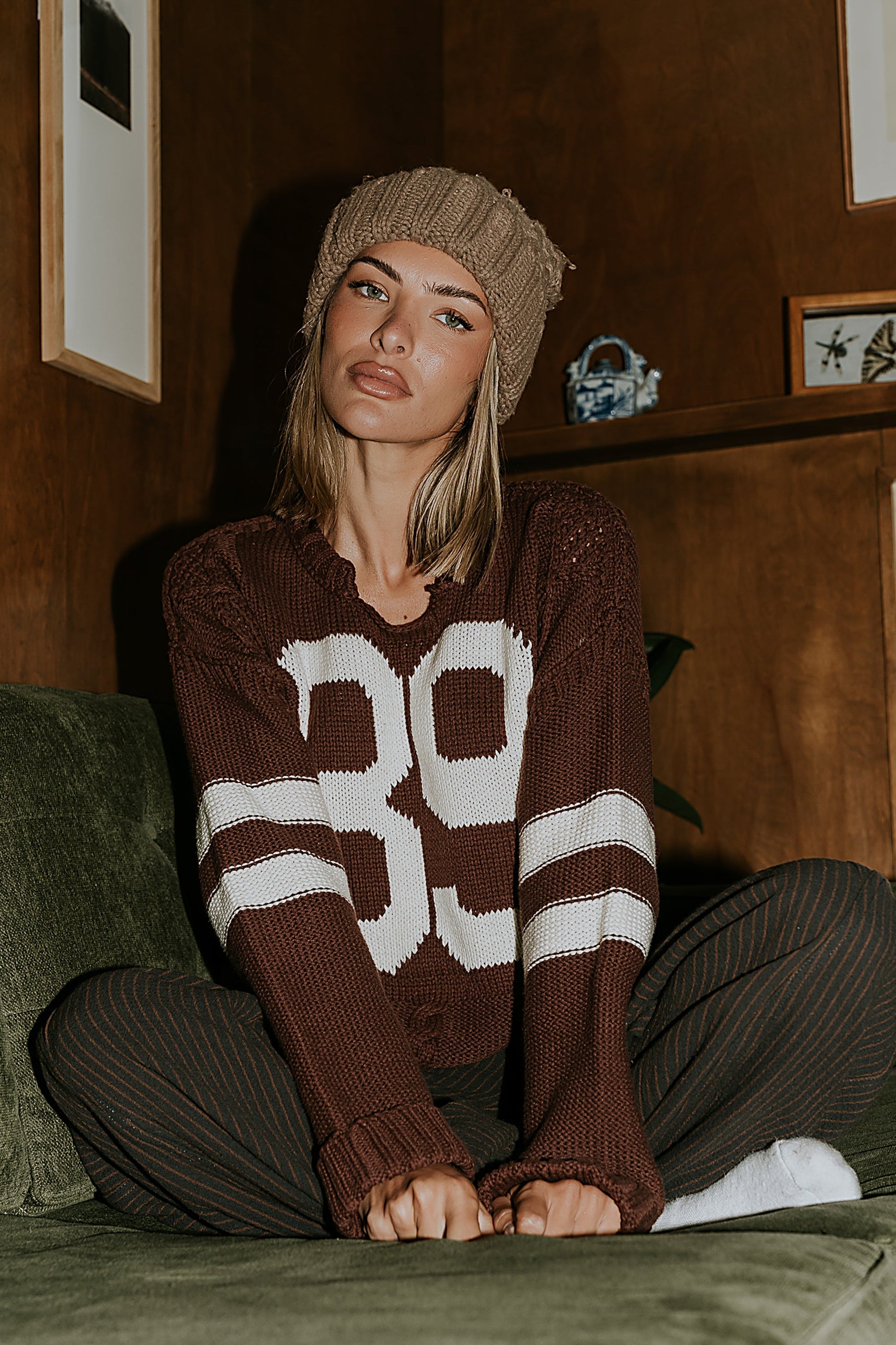 Route Cable Knit Sweater in Red-Brown - FINAL SALE