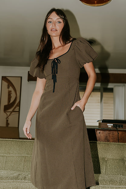 Elle Gingham Midi Dress in Brown - FINAL SALE