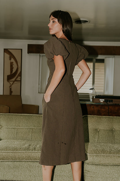 Elle Gingham Midi Dress in Brown - FINAL SALE