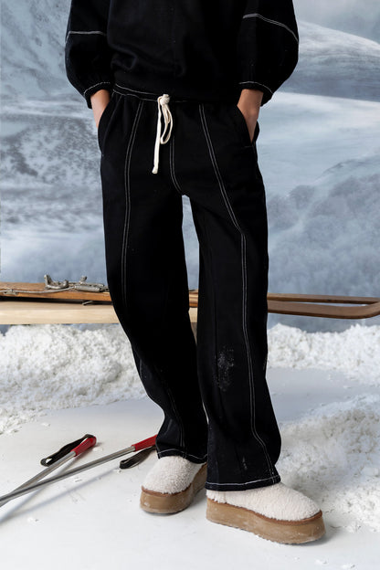 Malinda Mixed Media Baggy Pants in Black - FINAL SALE