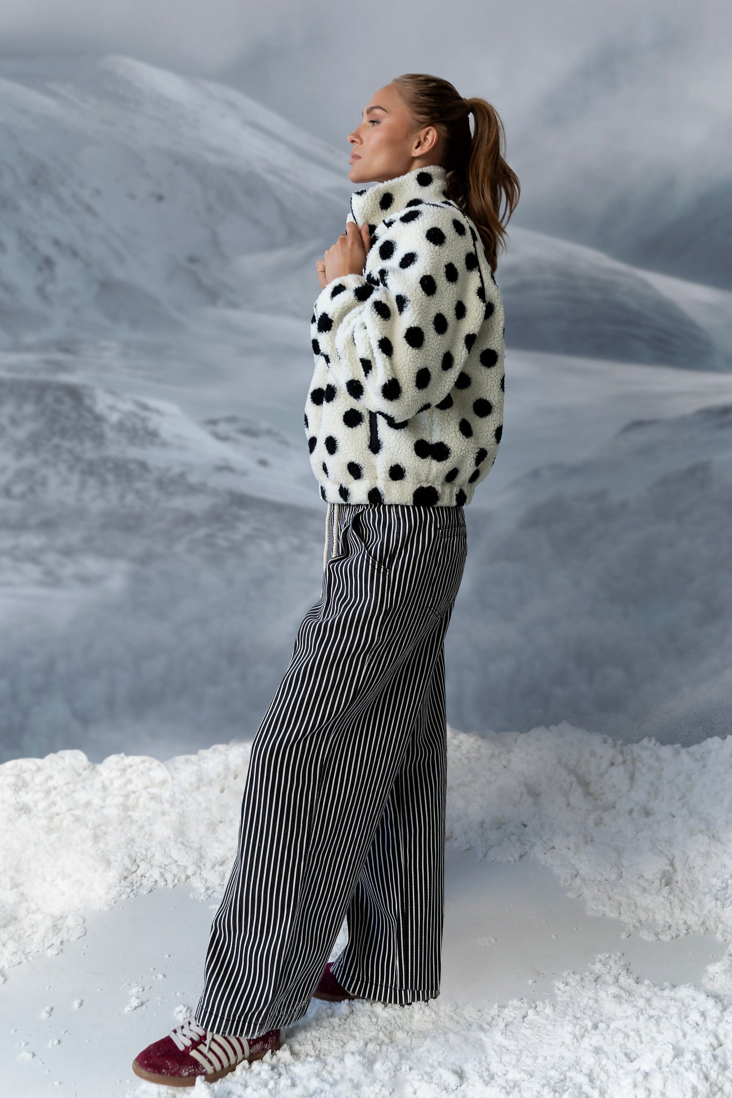 Becky Striped Wide Leg Jeans in Off White - FINAL SALE