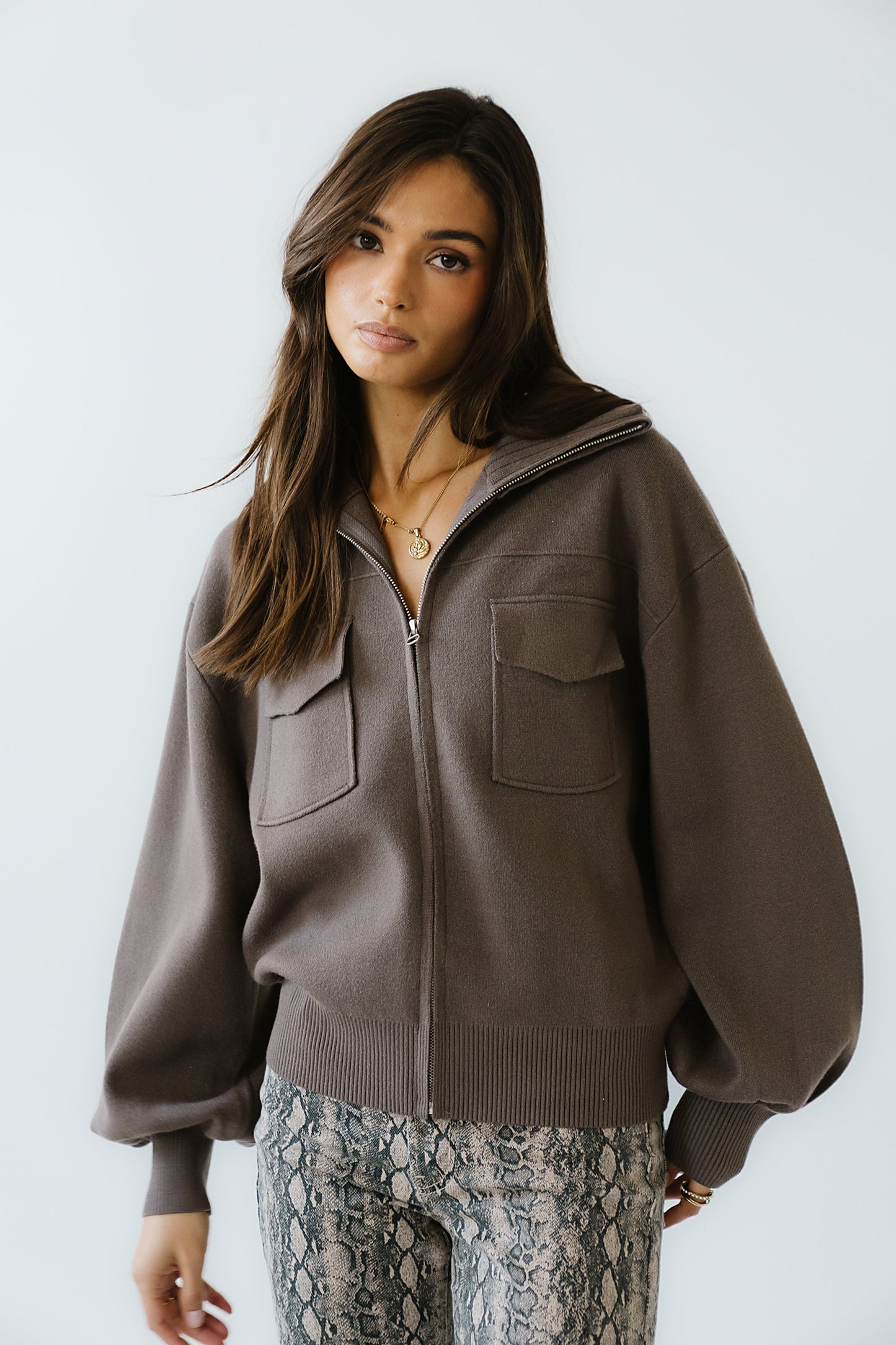 Markus Knit Bomber Jacket in Mocha - FINAL SALE