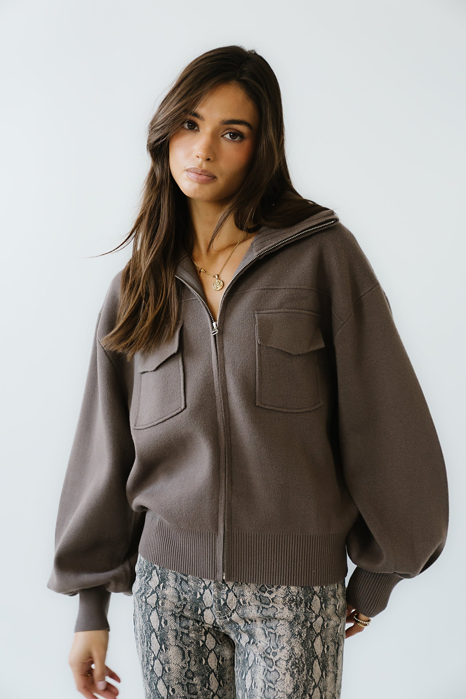 Markus Knit Bomber Jacket in Mocha - FINAL SALE