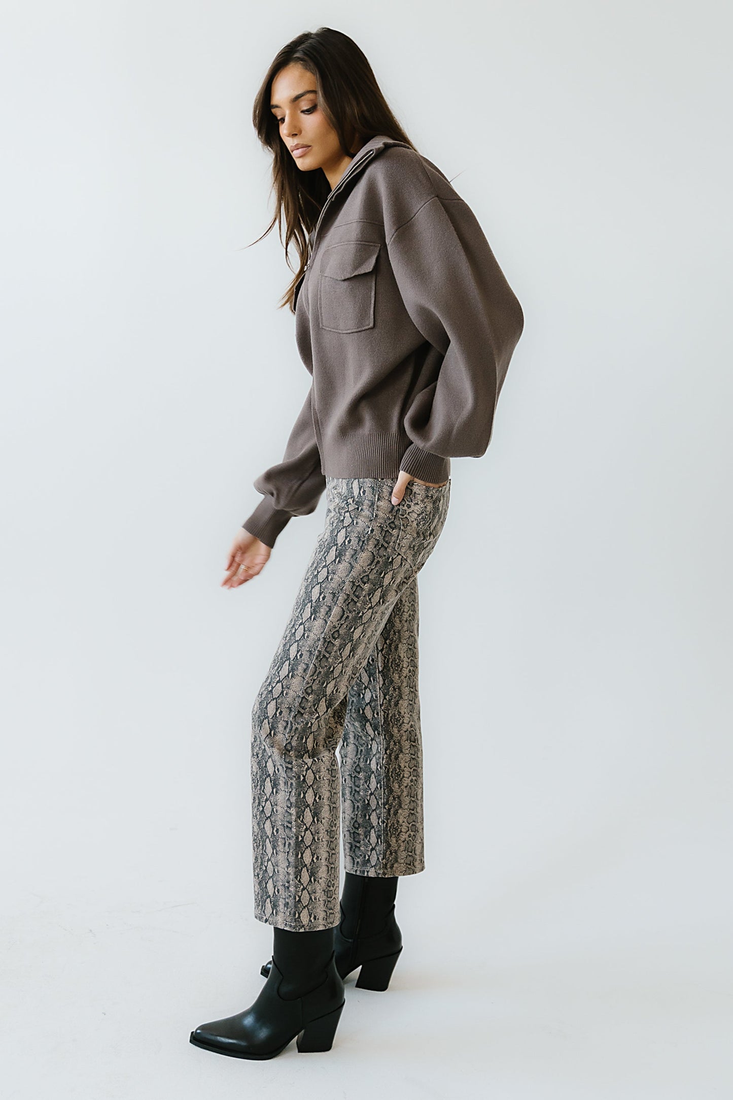 Markus Knit Bomber Jacket in Mocha - FINAL SALE