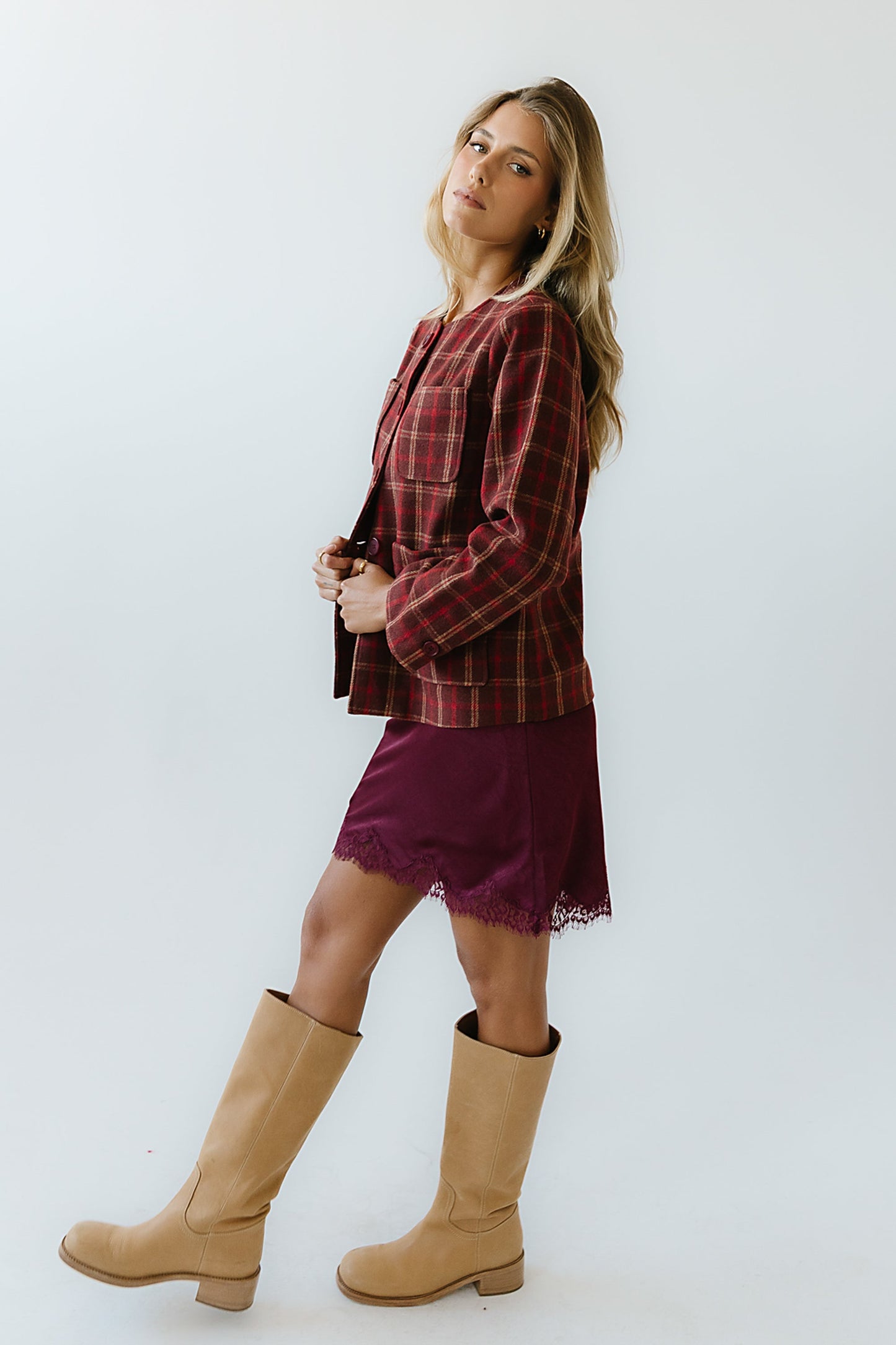 Harper Lace Trim Mini Skirt in Wine - FINAL SALE