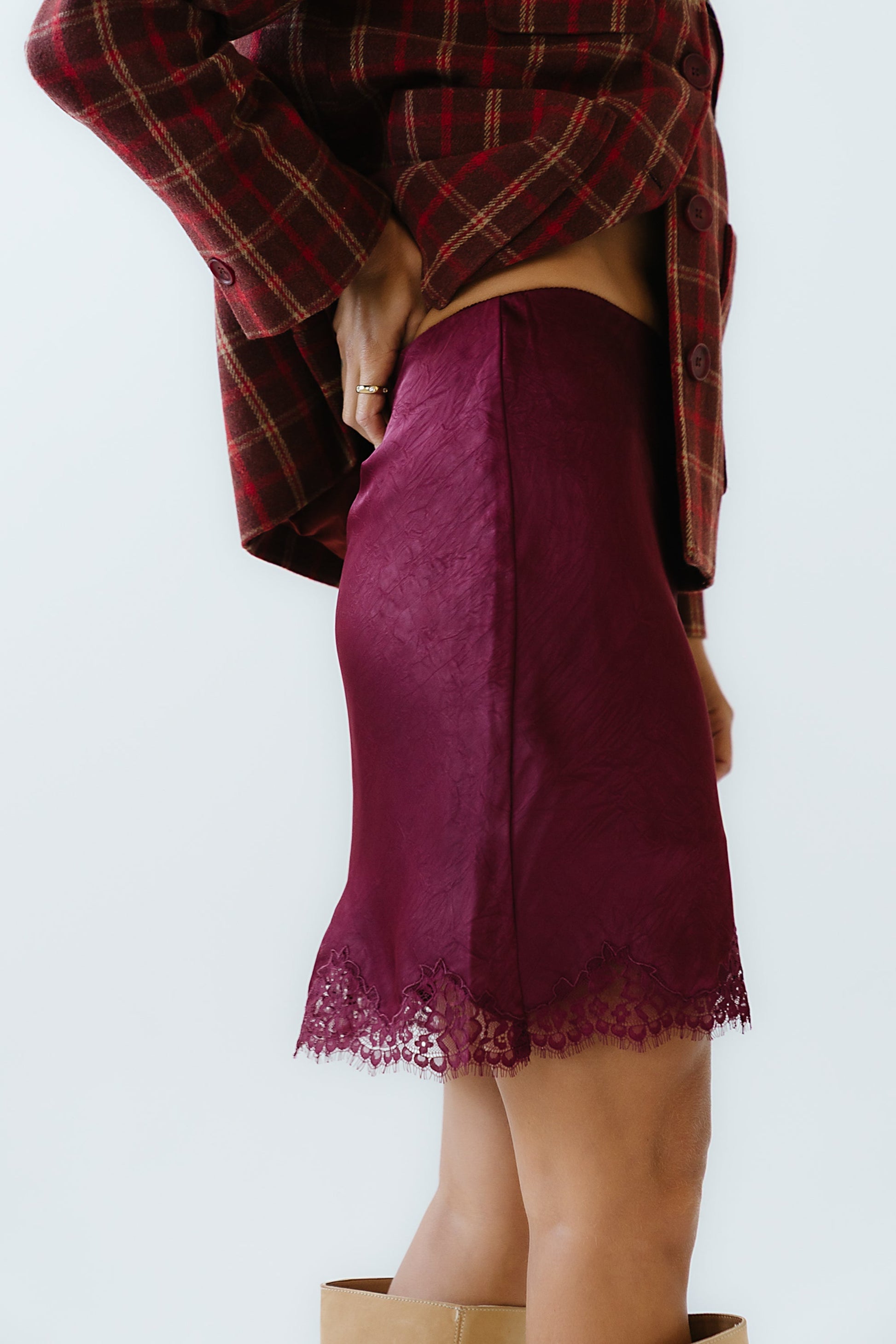 Harper Lace Trim Mini Skirt in Wine - FINAL SALE