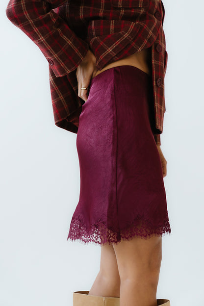 Harper Lace Trim Mini Skirt in Wine - FINAL SALE