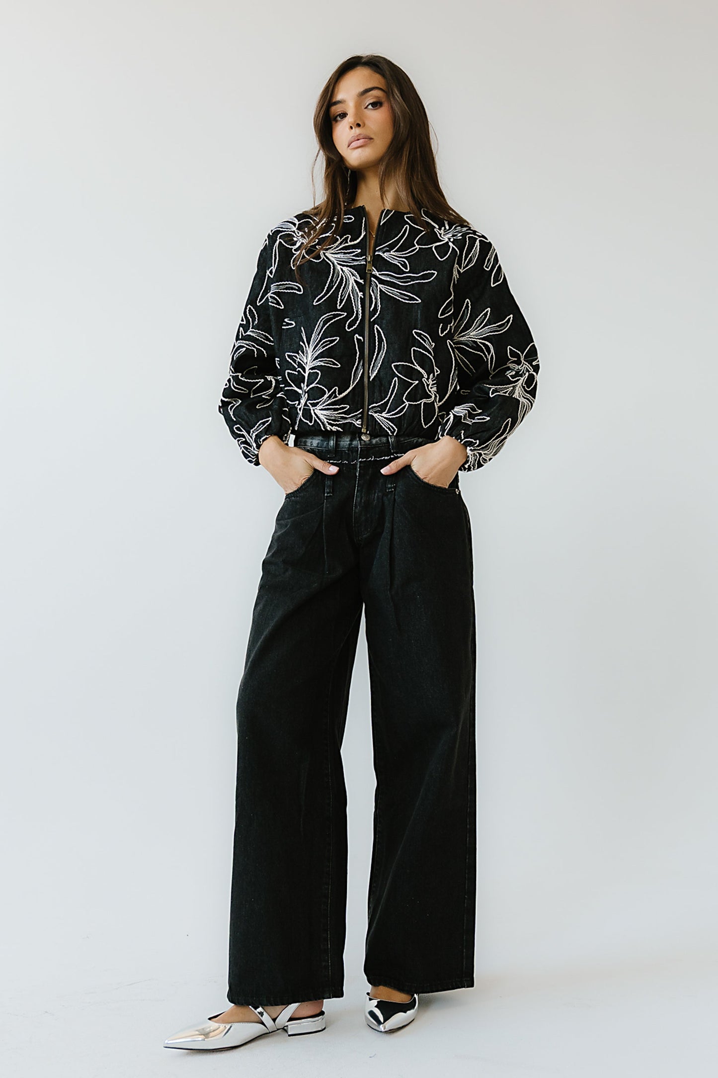 Sidney Embroidered Jacket in Faded Black