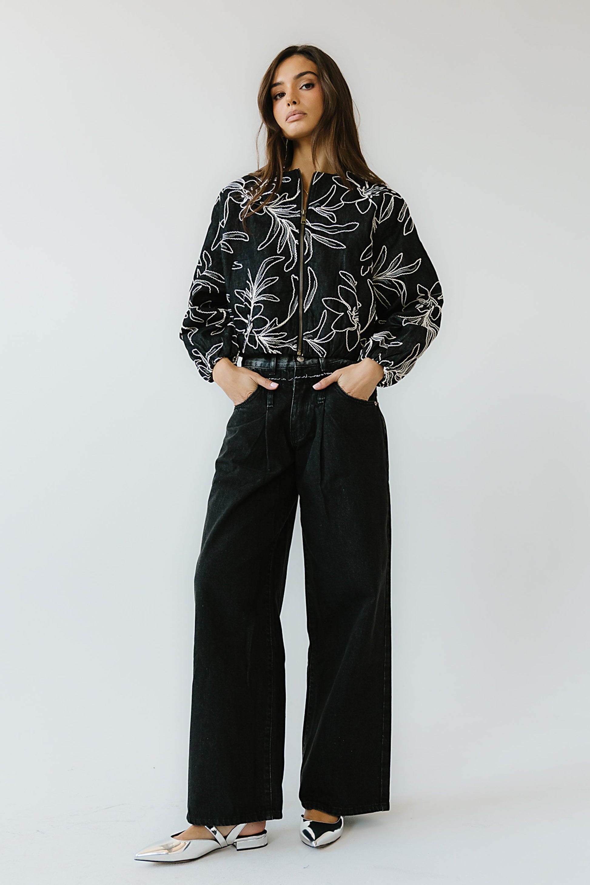 Sidney Embroidered Jacket in Faded Black