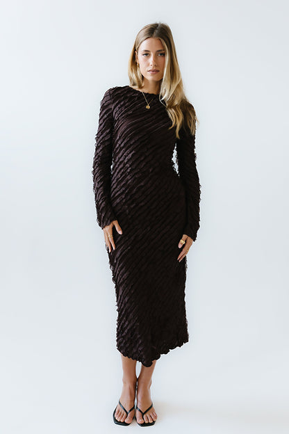 Bell Ruffle Maxi Dress in Brown