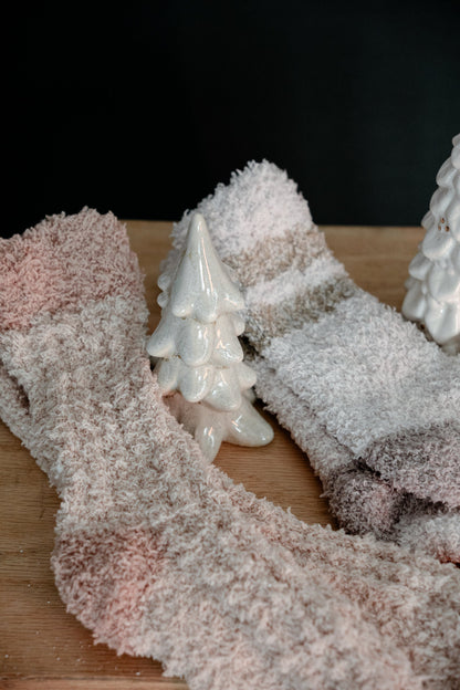 Fuzzy Striped Socks in Ivory - FINAL SALE