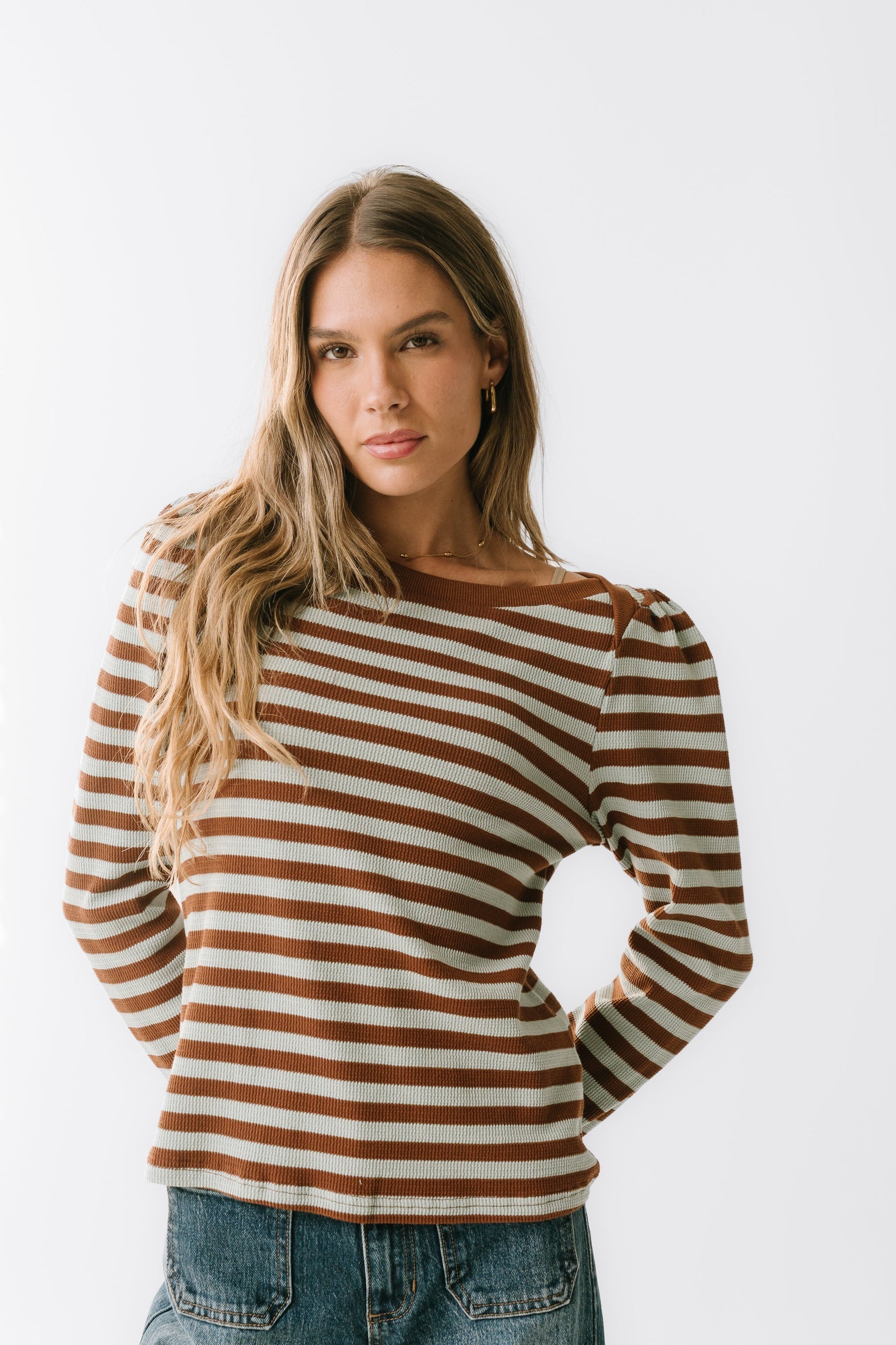 Kathy Waffle Knit Top in Brown