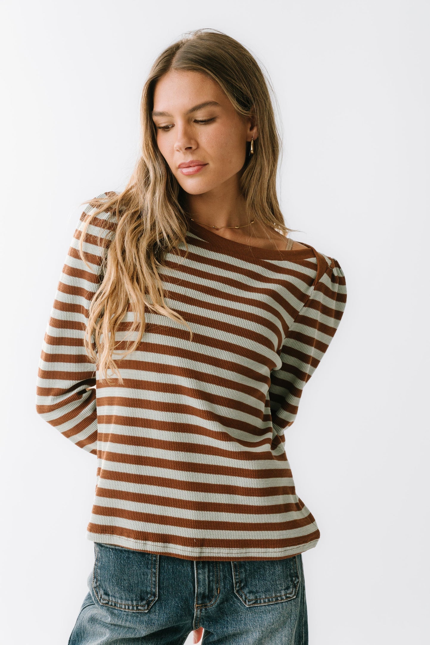 Kathy Waffle Knit Top in Brown