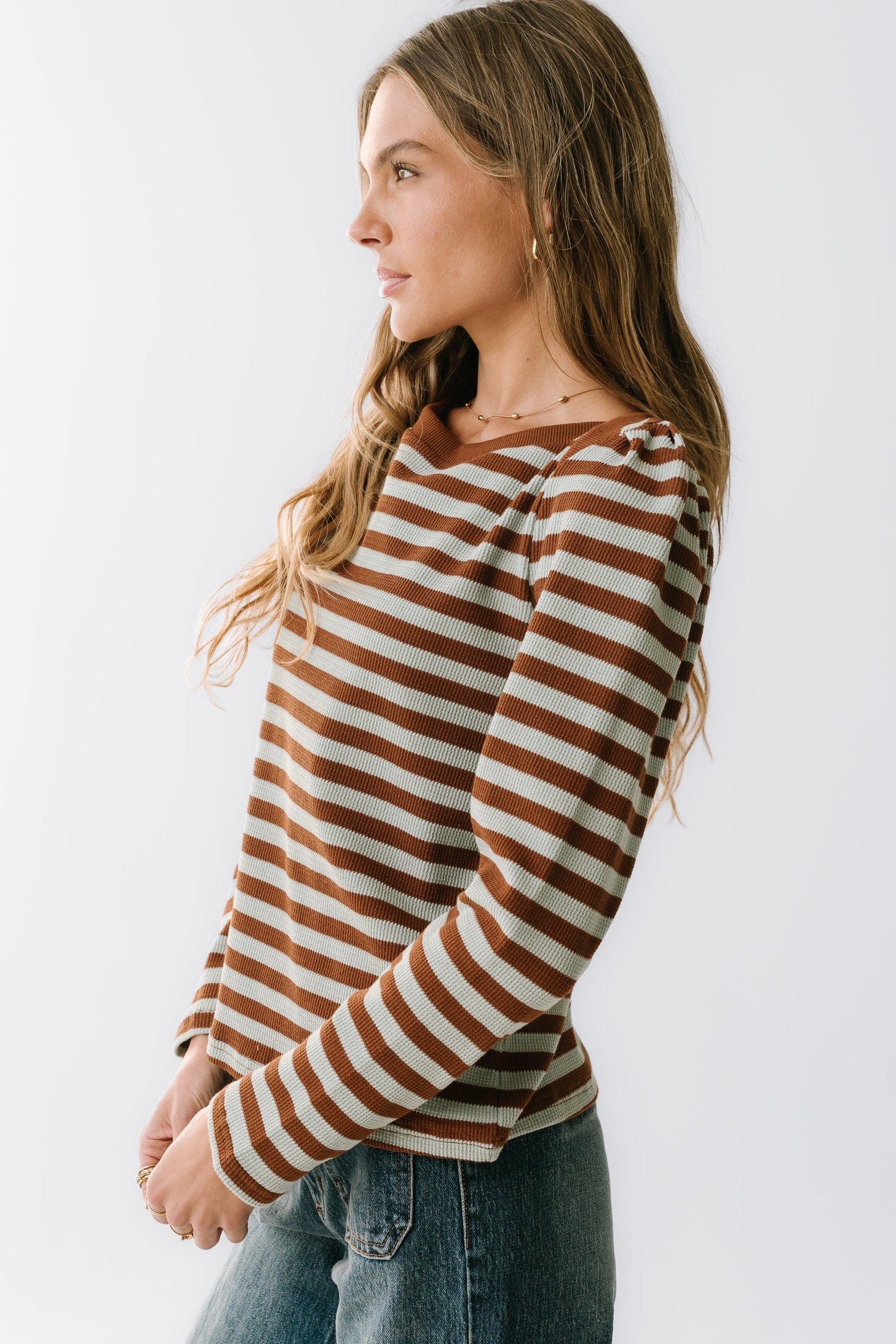 Kathy Waffle Knit Top in Brown
