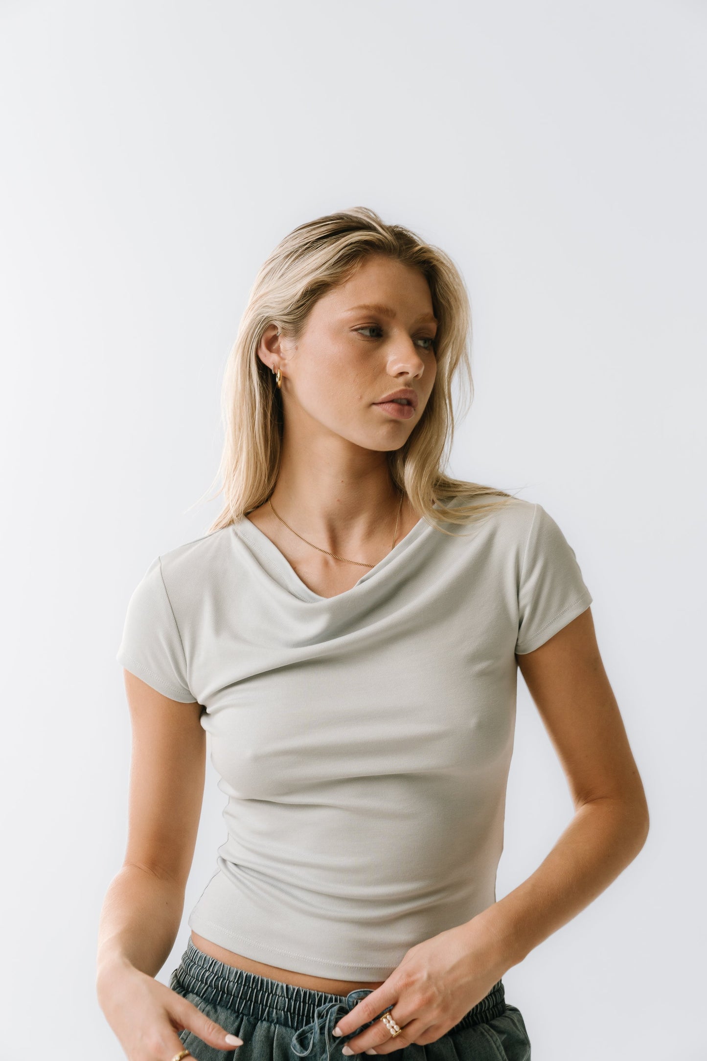 Paula Cowl Neck Top in Light Blue