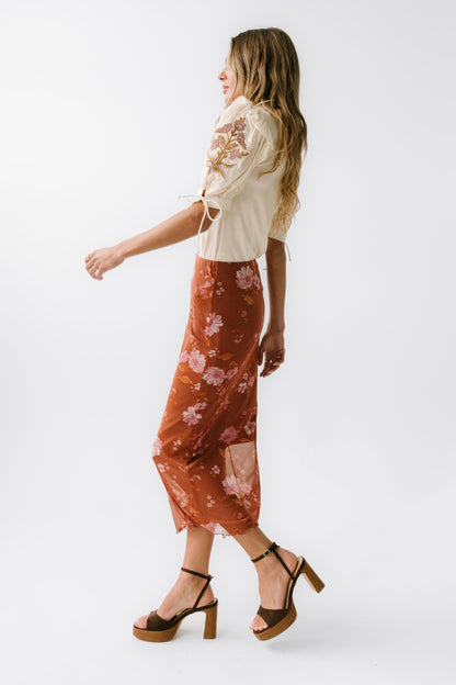 Carly Mesh Midi Skirt in Rust