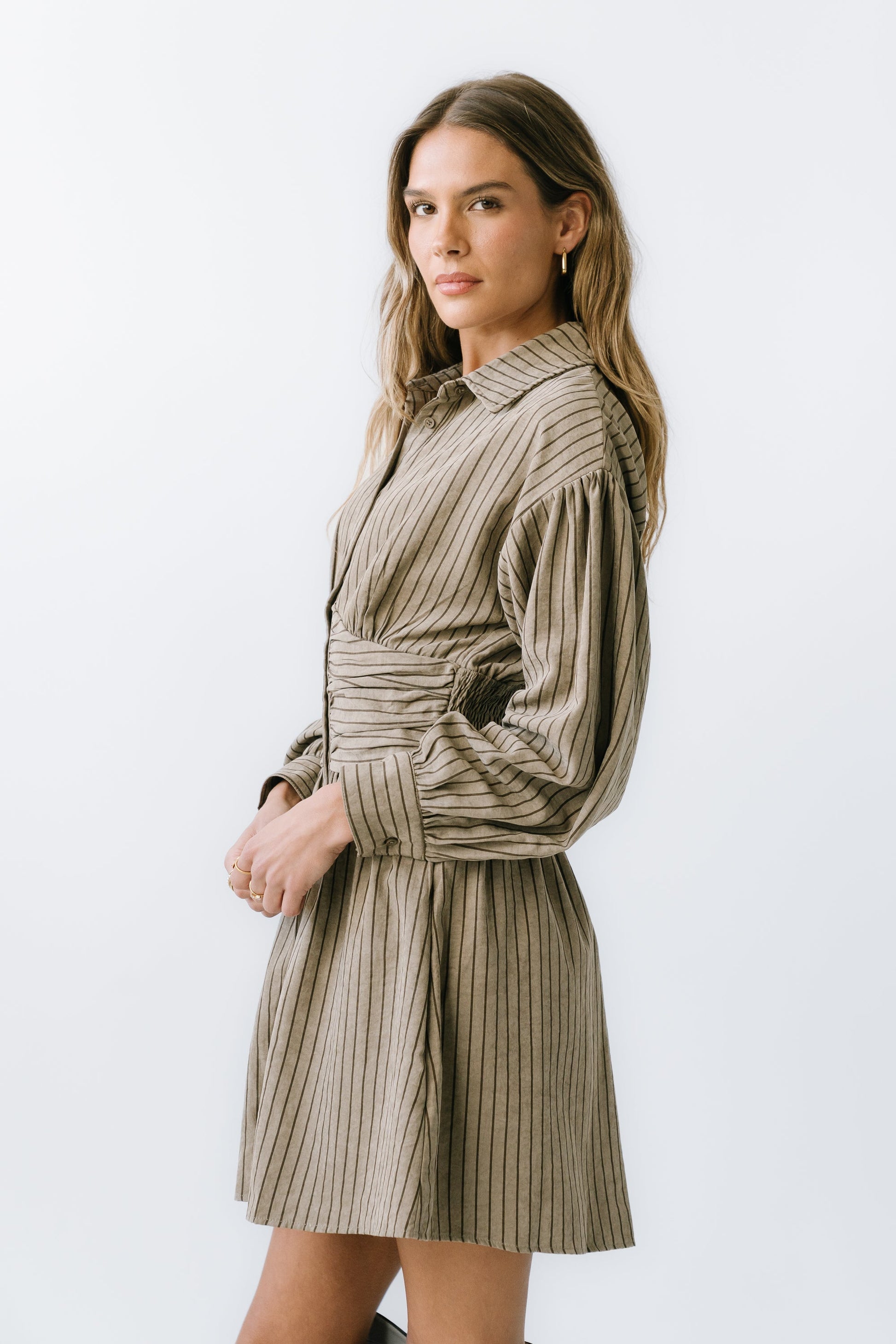 Lonnie Striped Mini Dress in Taupe - FINAL SALE
