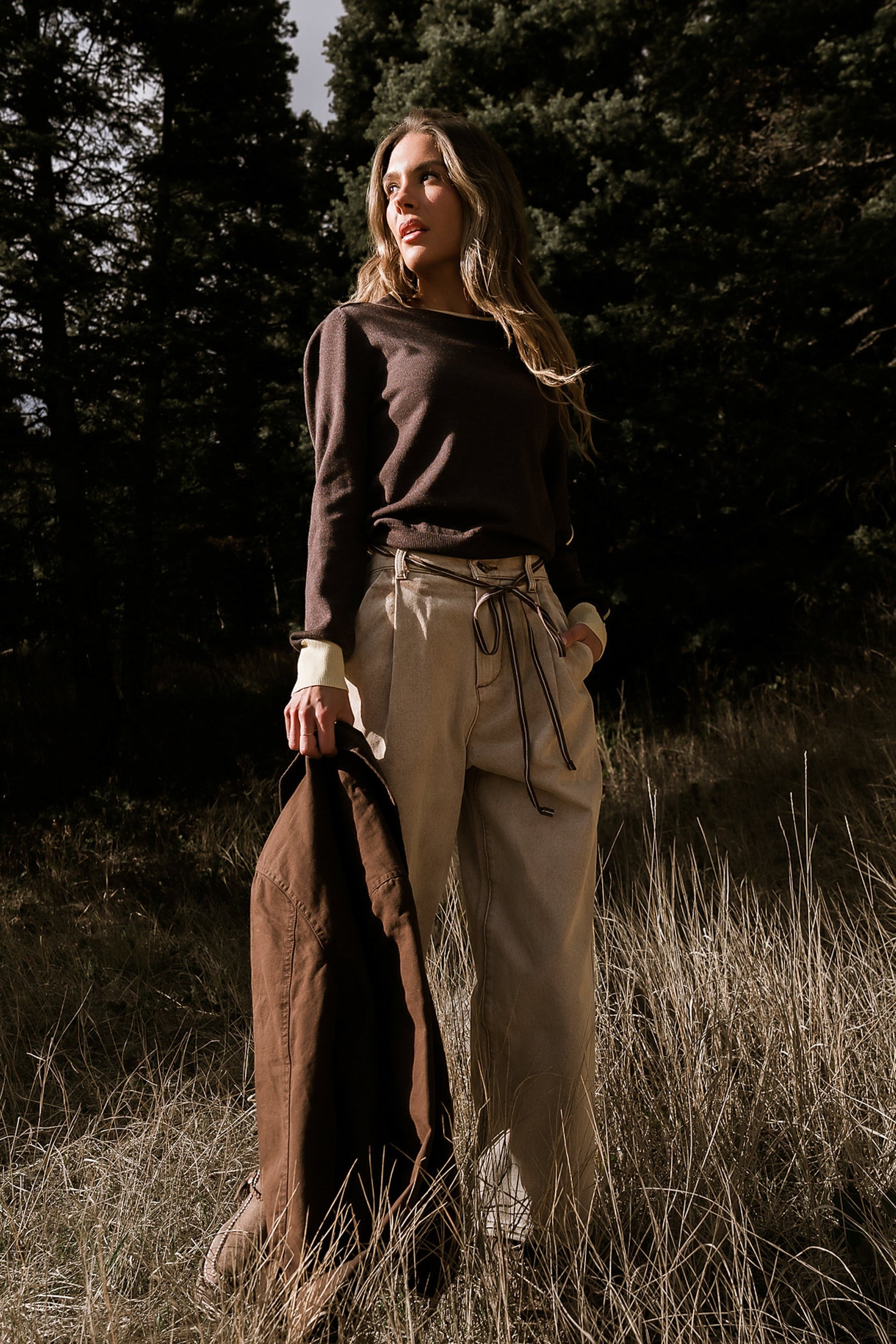 Rustin Contrast Sweater in Brown - FINAL SALE