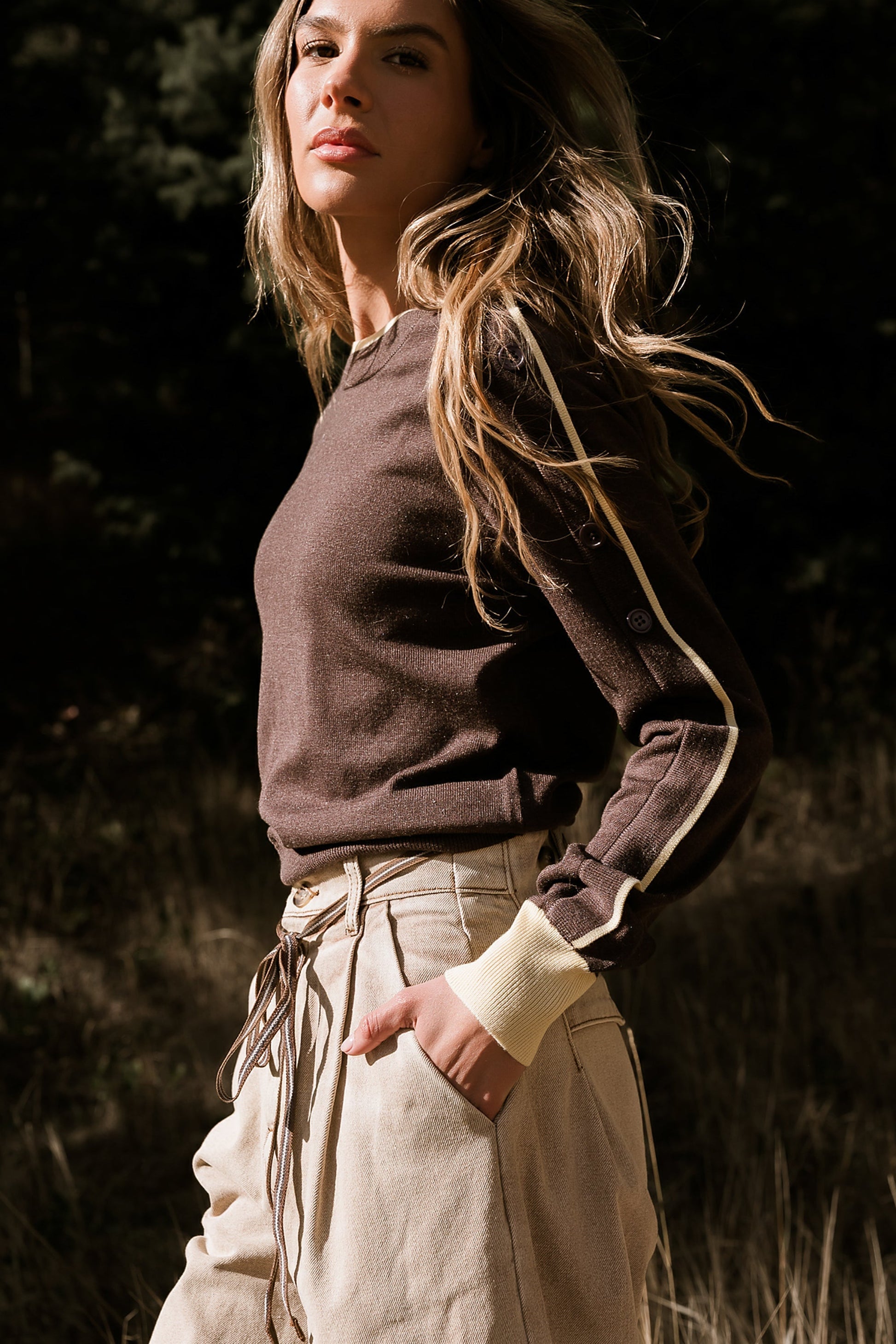 Rustin Contrast Sweater in Brown - FINAL SALE