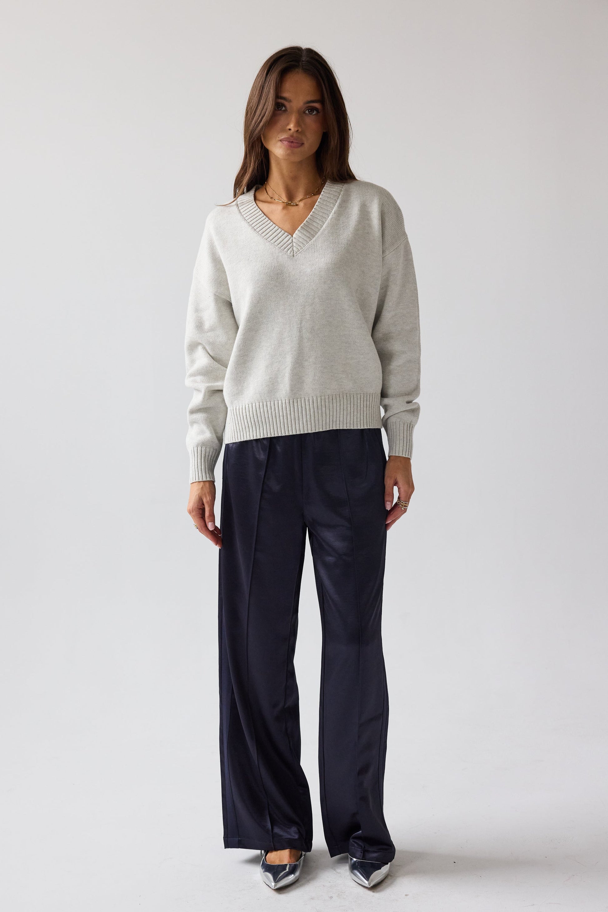 Adella Knit Sweater in Silver