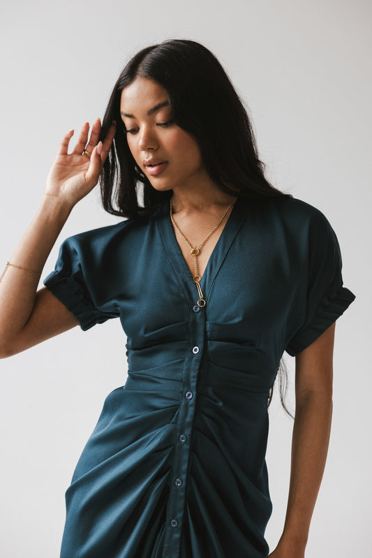 Opie Satin Midi Dress in Teal