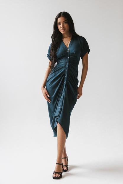 Opie Satin Midi Dress in Teal