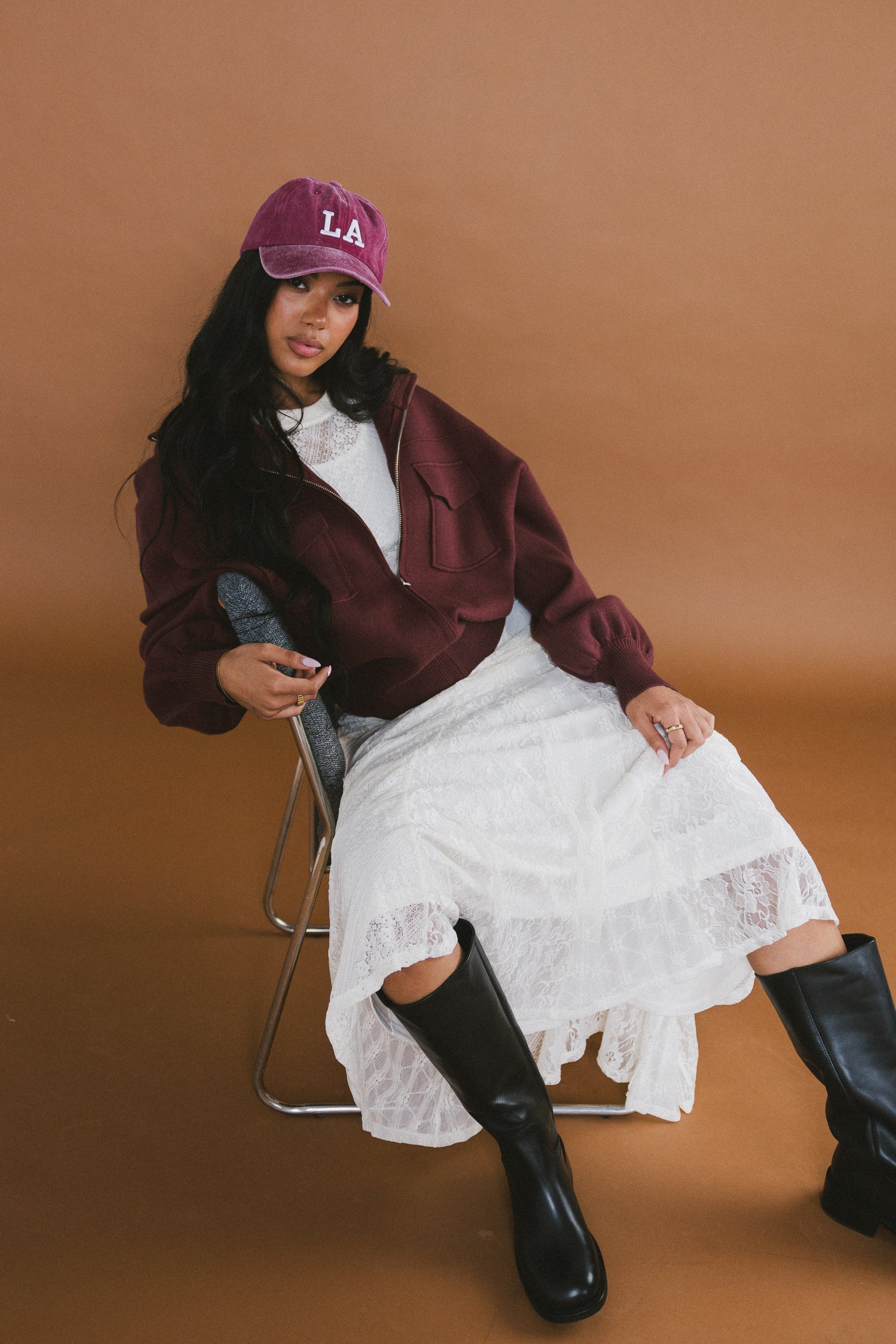 Markus Knit Bomber Jacket in Marsala