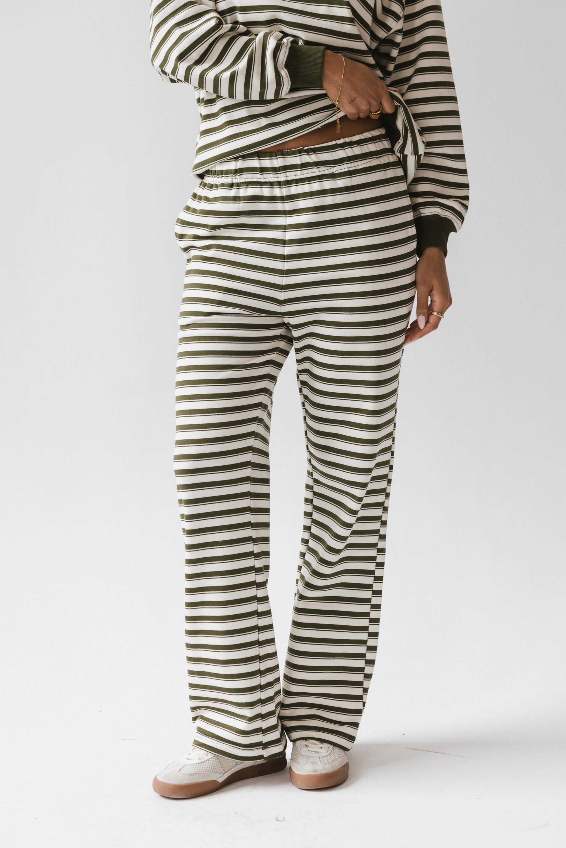 Taya Striped Wide Leg Pants in Olive - FINAL SALE