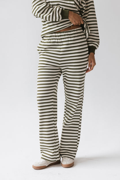 Taya Striped Wide Leg Pants in Olive - FINAL SALE
