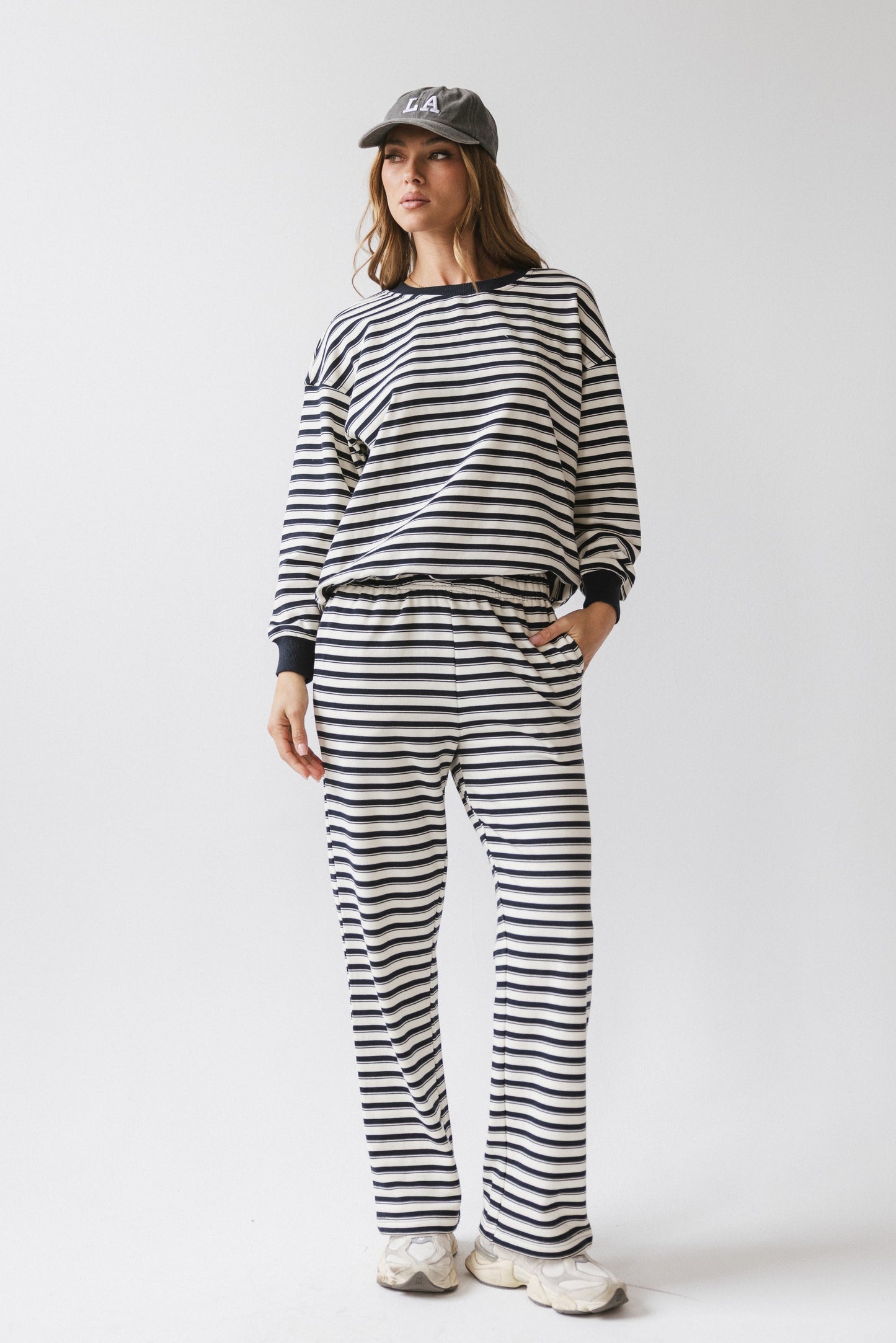 Taya Striped Wide Leg Pants in Navy - FINAL SALE