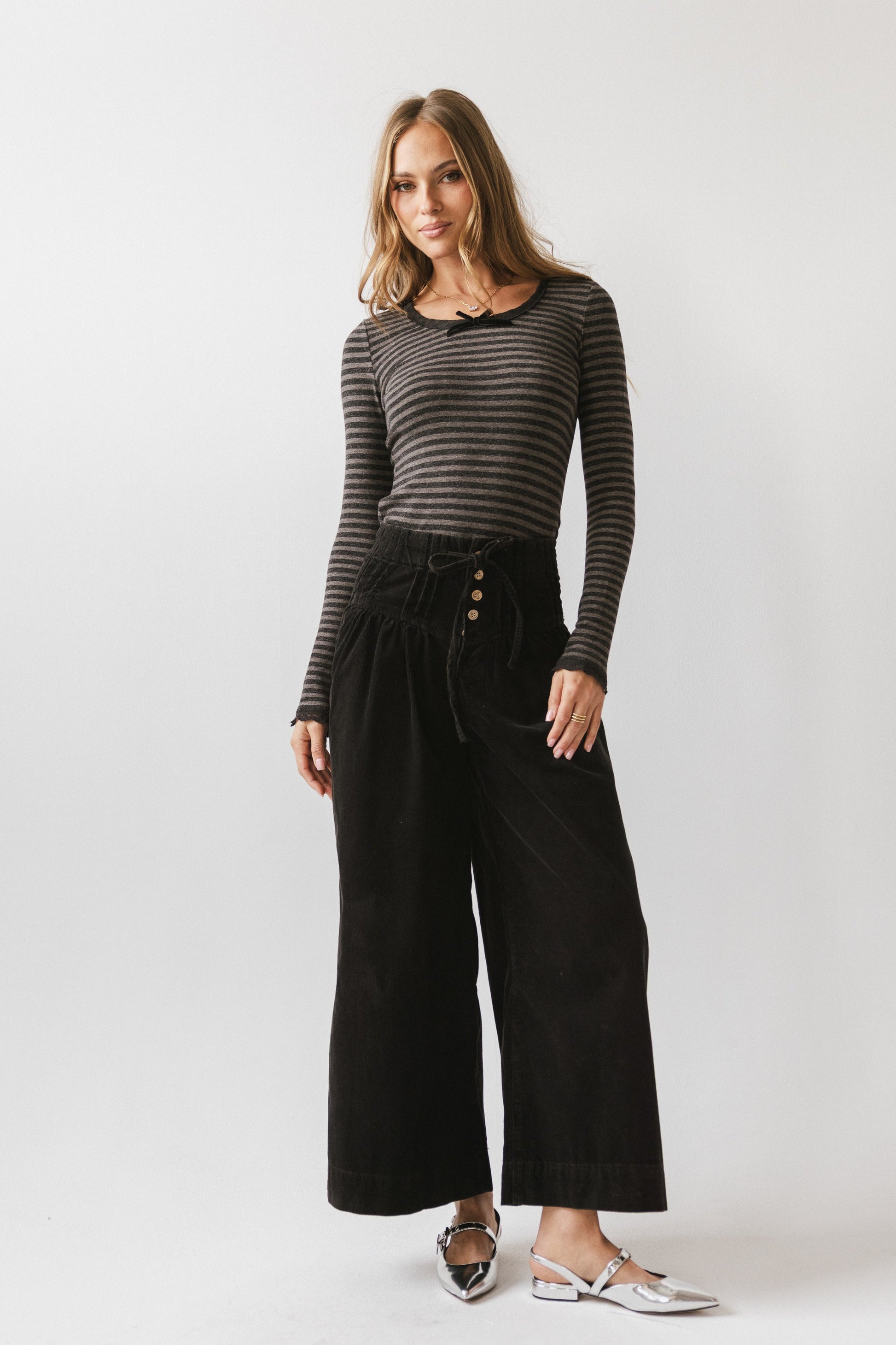 Barkley Corduroy Wide Leg Pants in Charcoal - FINAL SALE